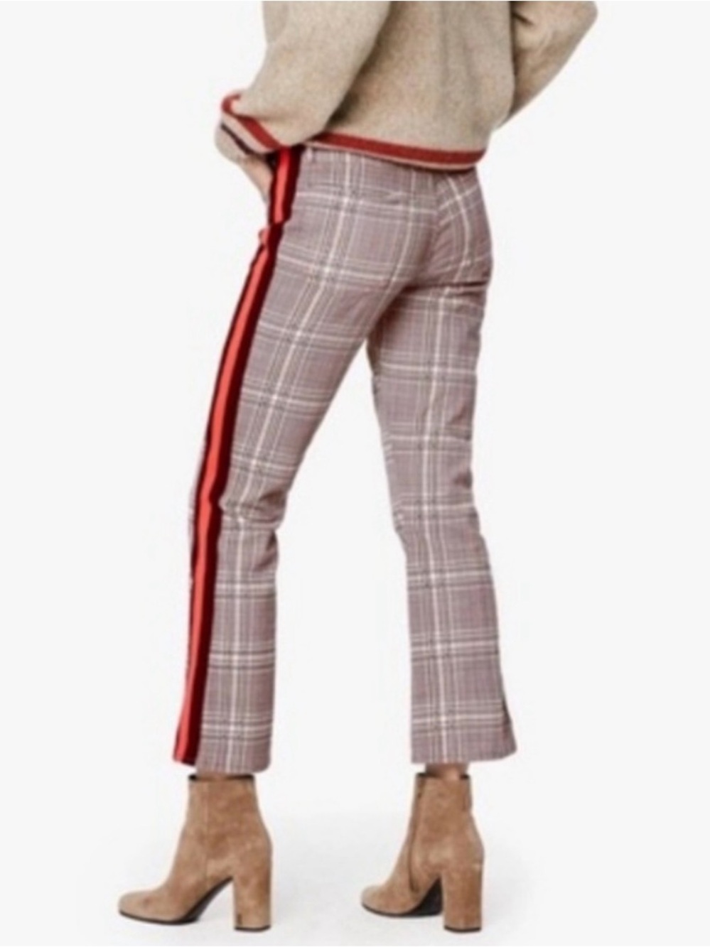 Mother The Insider Ankle Black & Pink Plaid Tuxedo Pants 32